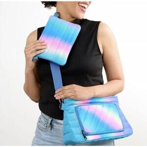 NEW Think Royln Bank Street XL Crossbody Bag Blue Lagoon Ombre Quilted RFID NWT
